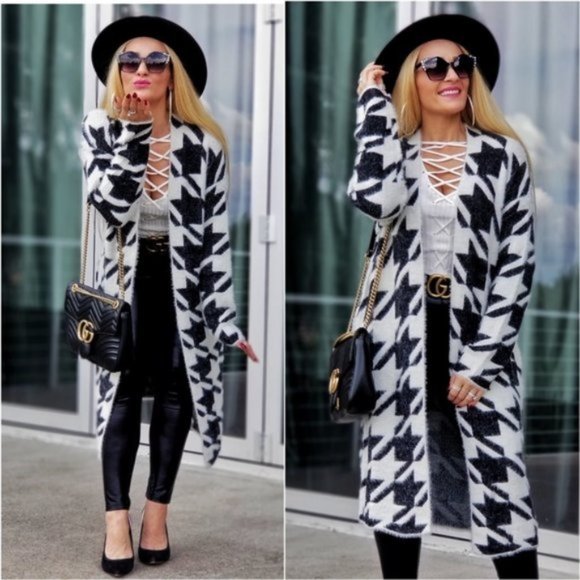 Xena Houndstooth Cardigan Pockets Long Sleeves - Picture 2 of 4